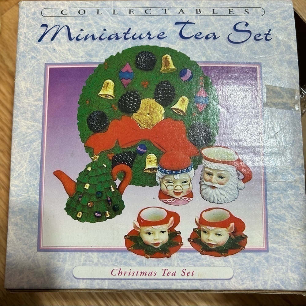 Vintage Miniature Tea Set Christmas Santa Mrs. Claus Elves Tree Decor